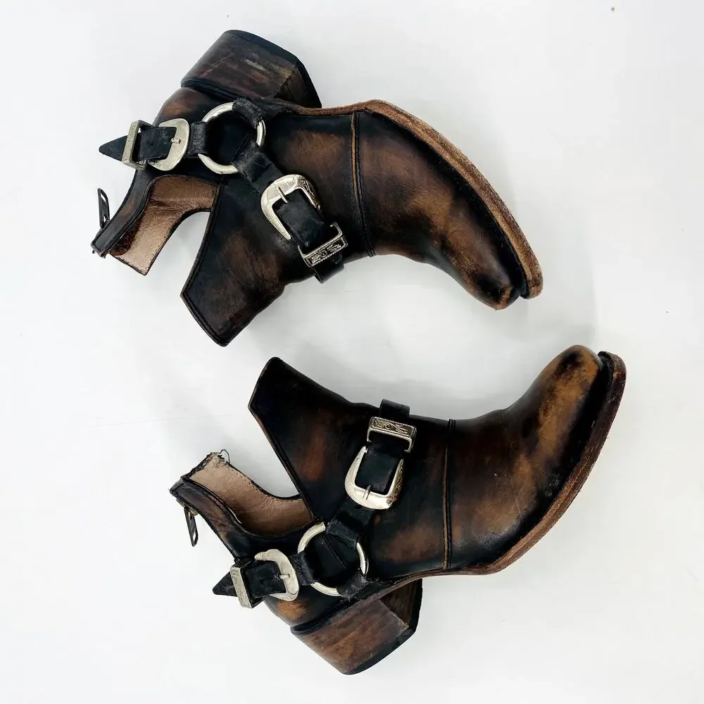 Freebird Truce brown Leather Buckle Distressed Booties